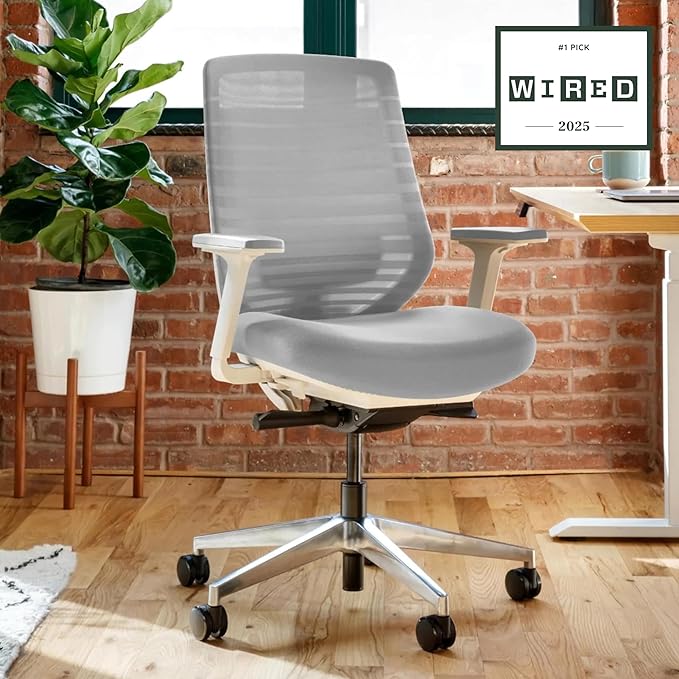 Branch Ergonomic Chair - A Versatile Desk Chair with Adjustable Lumbar Support, Breathable Mesh Backrest, and Smooth Wheels - Experience Optimal Comfort and Support - Pebble - White
