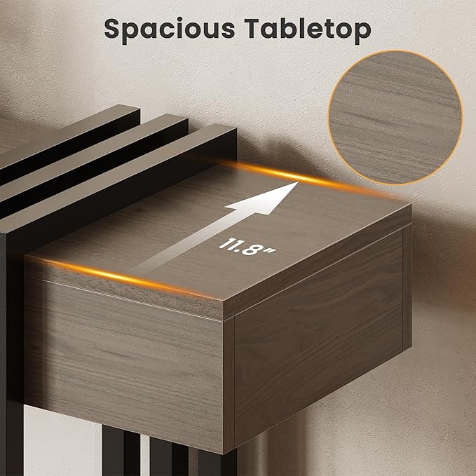 63" Long Console Table for Entryway - Behind Couch Table for Living Room, Wood Sofa Tables with Black Parallel Metal Frame & Power Outlet for Hallway, Entrance, Narrow Foyer, Light Walnut