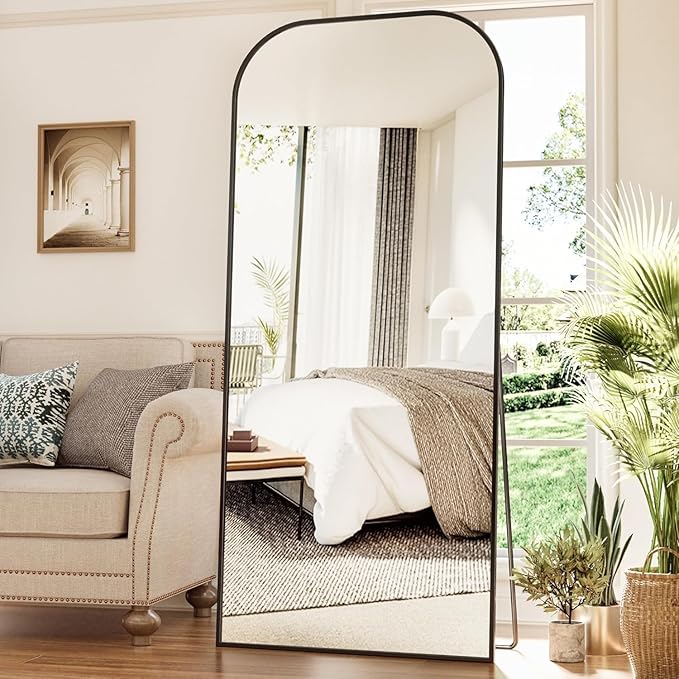 Antok Full Length Mirror, 71"x26" Floor Mirror Freestanding, Arched Floor Standing Large Mirrors Full Body Mirrors with Stand for Bedroom, Hanging Mounted Mirror for Living Room, Black