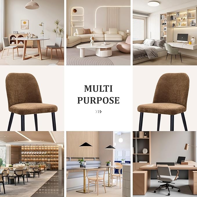 Upholstered Dining Chairs Set of 2, Mid Century Modern Fabric Dining Room Chair High-Back Padded Kitchen Chairs with Padded Seat and Metal Legs for Kitchen Dining Room Restaurant Cafe, Brown