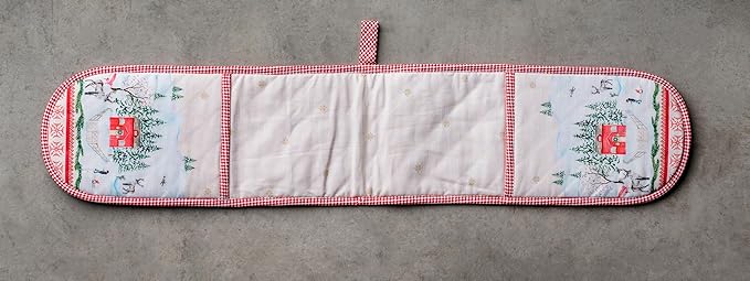 Maison d' Hermine Double Oven Mitt (7" x 35") 100% Cotton Heat Resistant BBQ Cooking Gloves with Loop for Thanksgiving Christmas Decorations Baking Cooking Barbeque Handling Hot Pan (Rural Christmas)