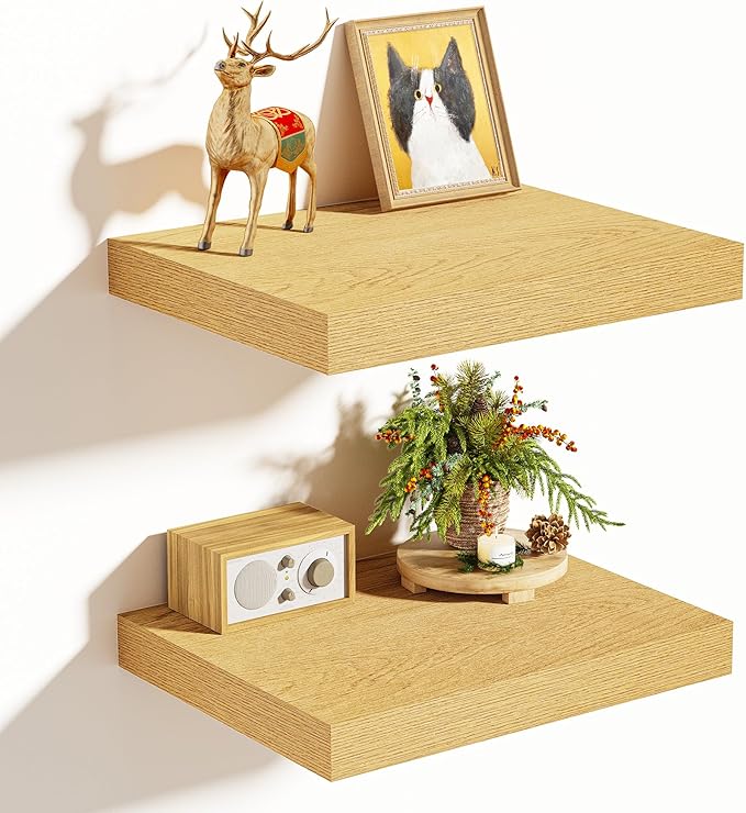 Vivelove 10" Deep Floating Shelves Over Toilet, 10.2" Wall Shelves for Bathroom Bedroom Kitchen Living Room Laundry Room, Modern Rustic Shelves for Home Decor, 10.2"x10.2"x1.5", Set of 2, Oak
