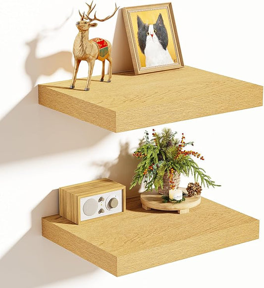 Vivelove 10" Deep Floating Shelves Over Toilet, 10.2" Wall Shelves for Bathroom Bedroom Kitchen Living Room Laundry Room, Modern Rustic Shelves for Home Decor, 10.2"x10.2"x1.5", Set of 2, Oak