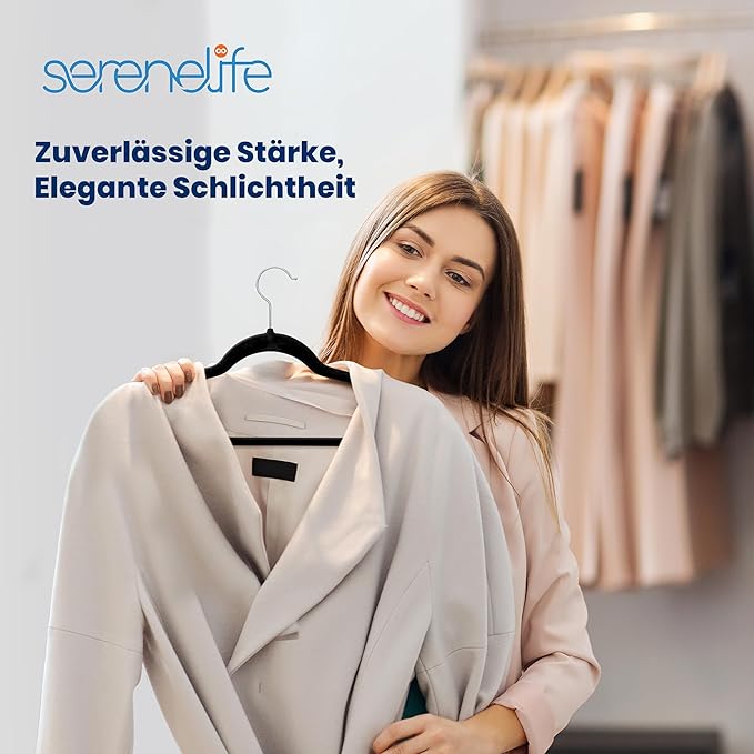 SereneLife Premium Non-Slip Velvet Hangers-Space Saving Heavy Duty Slim Suit Clothes Hanger Set with 360 Degree Swivel Metal Hook,Can Hold Up to 10 Lbs.for Coats, Jackets,Pants & Dress (50-Pack),Black