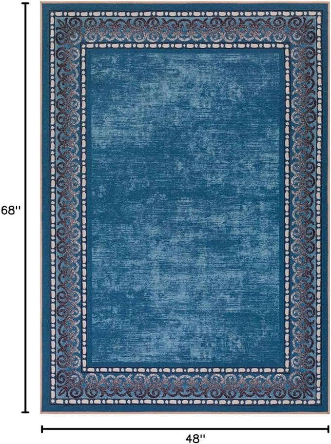 Antep Rugs Alfombras Bordered Modern 4x6 Non-Slip (Non-Skid) Low Pile Rubber Backing Indoor Area Rug (Turquoise Blue, 4' x 5'8")