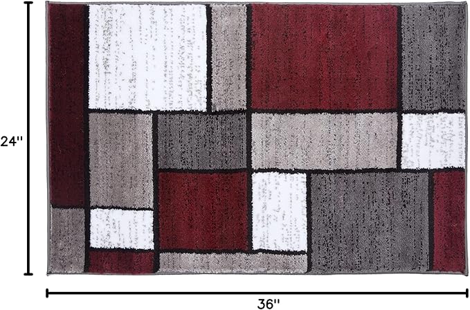 Rugshop Modern Geometric Boxes Red Area Rug, Non-Shedding Carpet for Entryway, Bathroom, or Small Space, 2' x 3'