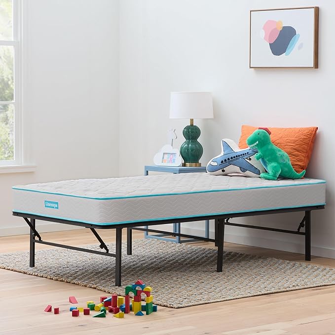 Linenspa 6-Inch Innerspring Mattress - Twin + 14-Inch Folding Platform Bed Frame