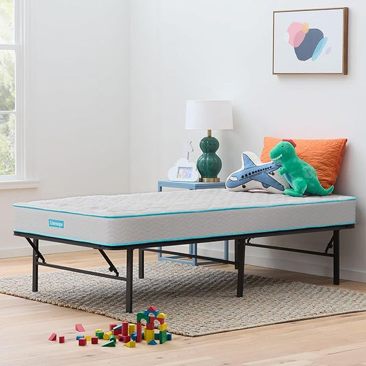 Linenspa 6-Inch Innerspring Mattress - Twin + 14-Inch Folding Platform Bed Frame