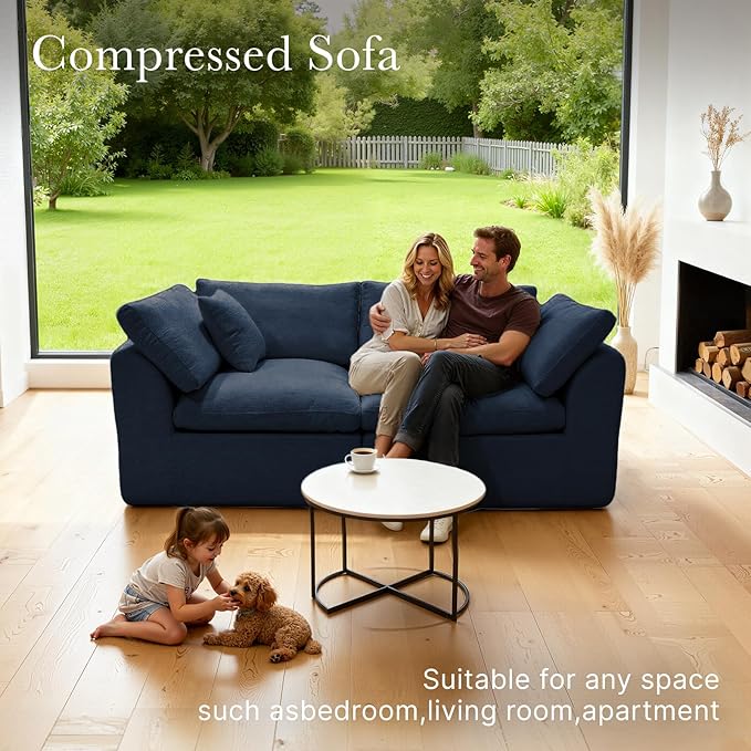 Cloud Modular Sectional Sofa Couch,78” 2 Seats Loveseat Sofa with Wide Armrest, Modern High-Density Sponge Compressed Sofa Couch for Living Room, Bedroom,No Assembly Needed (Blue, 2 Seats)