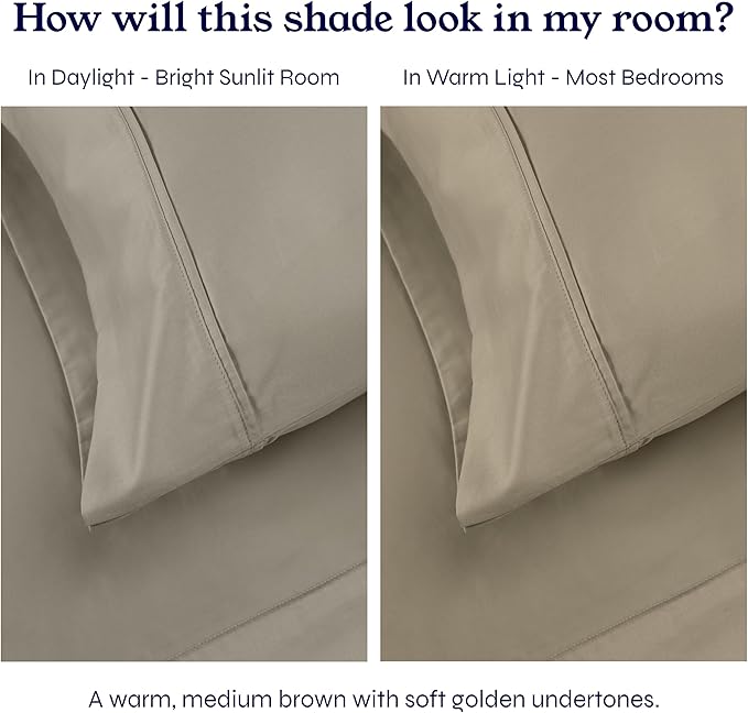 California Design Den Twin XL Sheet Sets - 100% Cotton Sheets, 400 Thread Count Sateen, Deep Pockets, Cooling and Durable Bedding for Dorm Rooms & Adults - Taupe