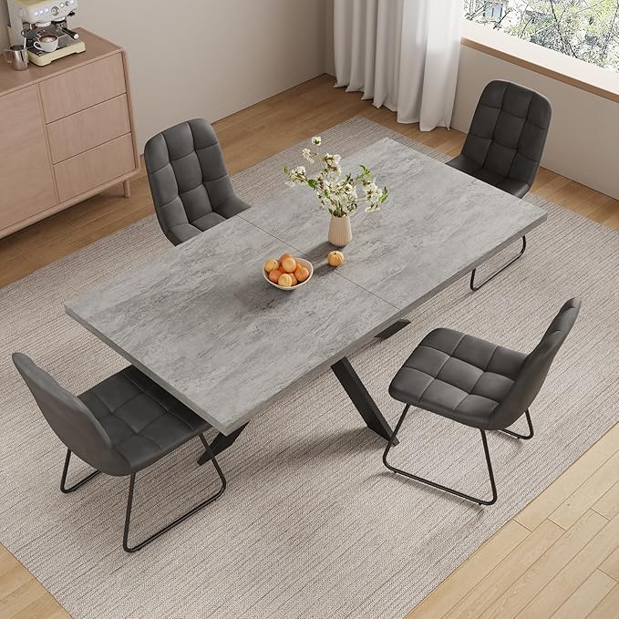 ZckyCine 7-Piece Expandable Dining Table Set, 51"-67" Modern Rectangular Table with 6 Faux Leather Chairs – Space-Saving Kitchen Set for 6, Ideal for Family Meals & Entertaining