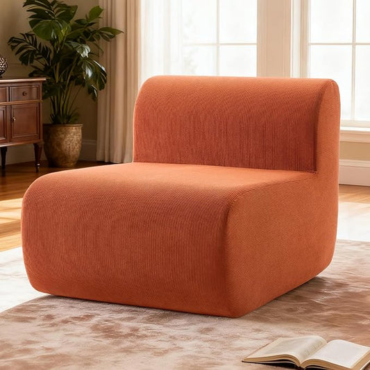 Single Sofa Chair, Upholstered Floor Sofa Couch Fireside Beanbag Chair,Corduroy Boneless Couch for Small Spaces,Memory Foam Lounge Chair for Bedroom, Living Room,Orange
