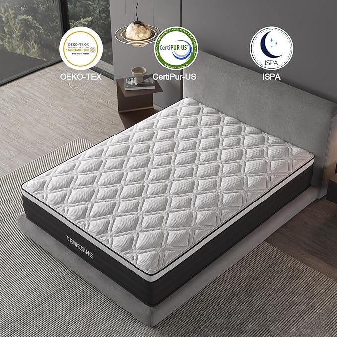 Queen Mattress, 14 Inch Hybrid Mattress in a Box with Individual Pocket Spring, Gel Memory Foam and Euro Top, Medium Firm Feel with Motion Isolation, Pressure Relief, Edge Support,Queen Size Black