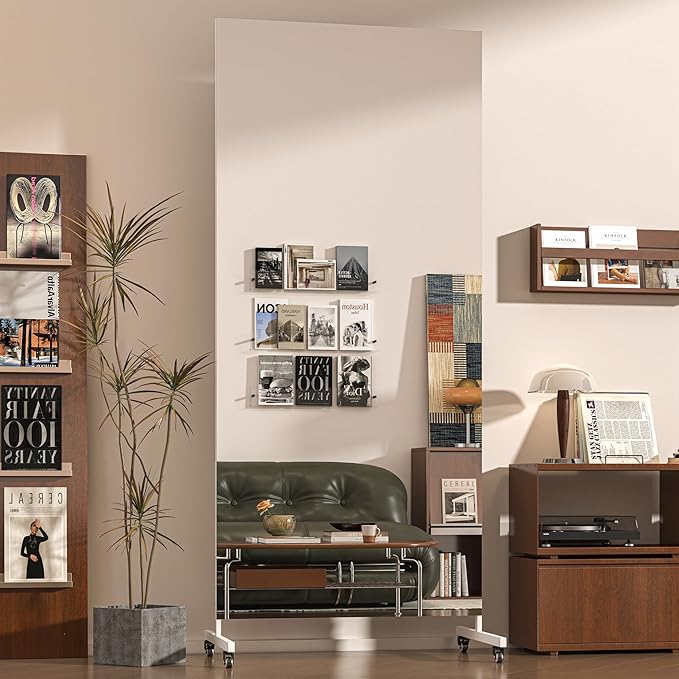 Hasipu Home Gym Mirror 360° Swivel on Wheels, 71" x 24" Extra Large Full Body Rolling Mirror for Yoga Studio, Bedroom, Dancing Studio, White