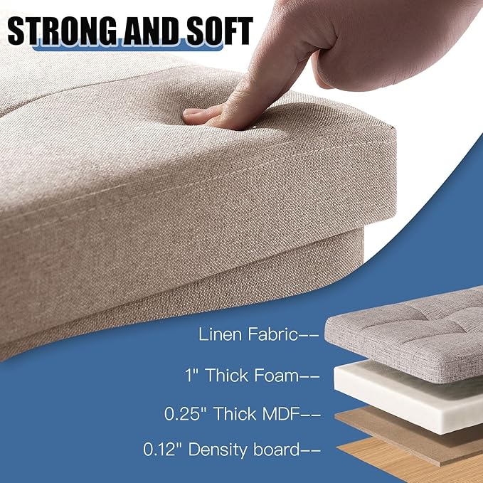 BRIAN & DANY 15 Inches Ottoman with Storage, Square Small Storage Ottoman Foot Rest with Legs, Ottomans Foot Stool for Dorm, Living Room, Entryway (Beige)