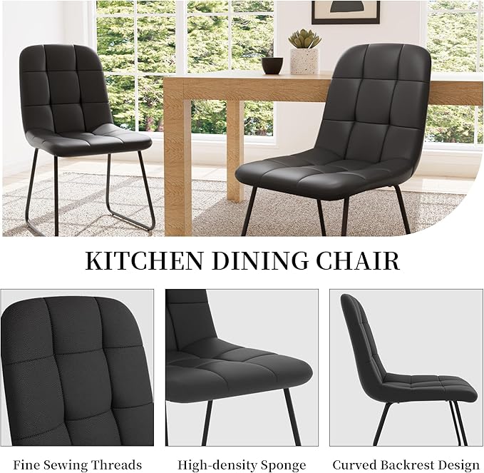 Dining Chairs Set of 4, Modern Kitchen Faux Leather Dining Room Chair for Kitchen Living Dining Room (4 Black)