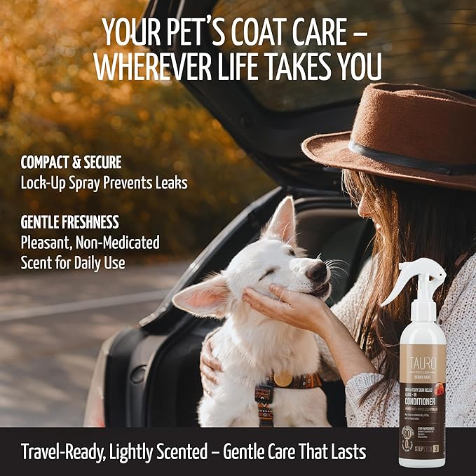 Tauro Pro Line Dog Conditioner Spray for Itchy Skin - Soothes Dry, Sensitive Skin, Calms Itching from Allergies, Dandruff - Leave in Pet Conditioner for Dogs, Cat & Puppy (Derma Care 8.5 Fl Oz)