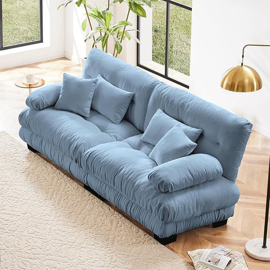 94.4” Oversized Loveseat Sofa, 2 Seater Modular Sectional Sofa, Blue Large Sectional Couches for Living Room, Fluffy Chenille Fabric Cloud Couch with 4 Pillows, Deep Seat Sofas