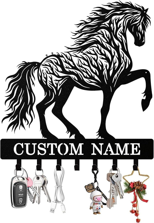 Personalized Horse Key Holder Wall Mount, Custom Metal Keys Hanger for Wall with Name, Custom Key Rack Holder with Hooks for Home, Entryway, Front Door, Living Room, Kitchen, Bathroom