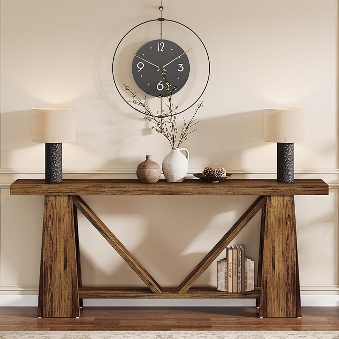 Tribesigns 70.9-Inch Long Console Table, Farmhouse Entryway Table with Storage, Narrow Sofa Console Behind Couch with 4 Stable Bases for Living Room, Entrance, Hallway (Rustic Brown)