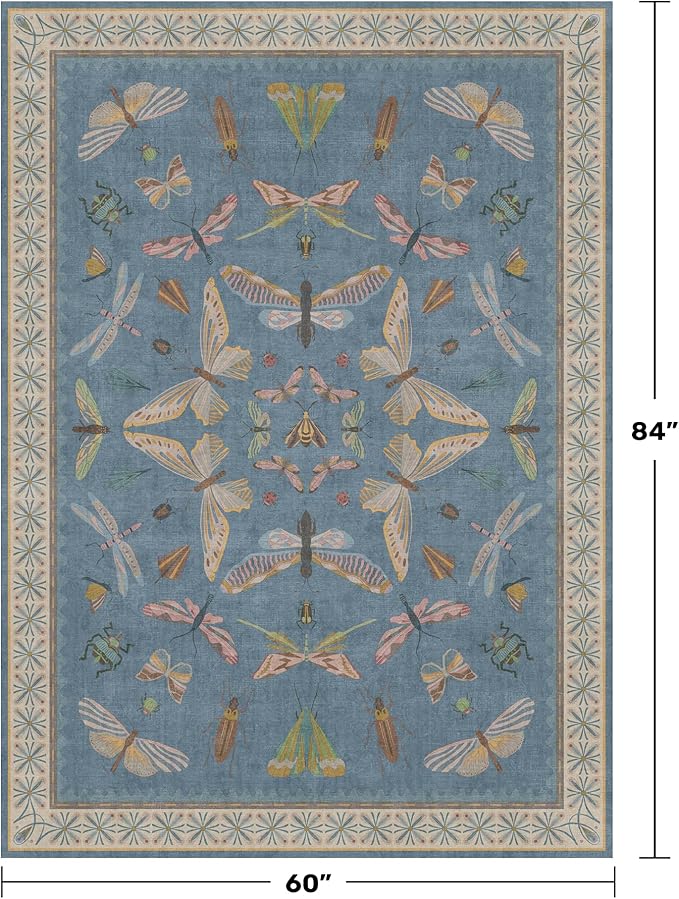 Blue Washable Kids Playroom Rug - 5x7 Area Rugs for Nursery Baby Boy, Bedroom, Living Room, Toddler Boy Room Decor, Cute Animals Print Carpet, Super Soft Non Slip Stain Resistant