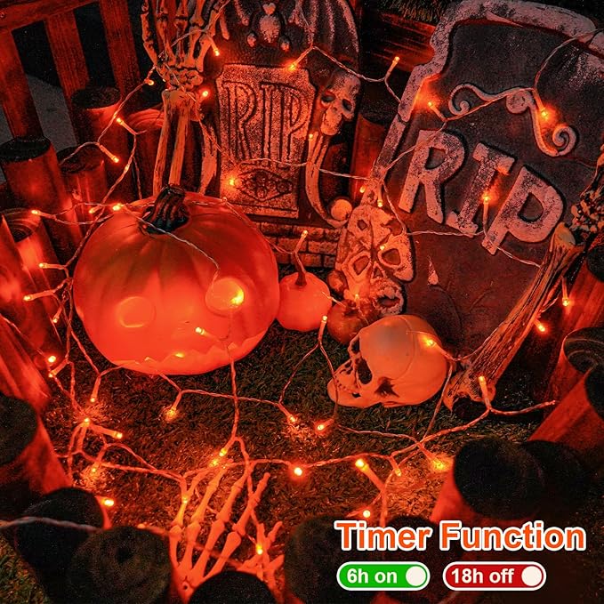 QITONG Orange Christmas Lights, 165ft 500 LED Outdoor String Lights Plug in, Clear Wire Fall Lights Indoor with 8 Modes for Thanksgiving décor