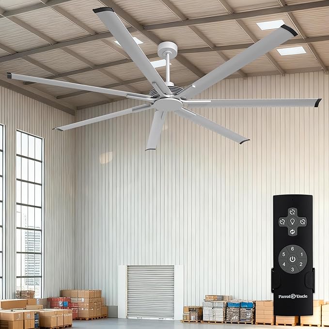 Industrial Ceiling Fans with Remote Control, 100 Inch Big Ceiling Fans without Lights for Living Room Shop Garage Bedroom Indoor Outdoor, 6-Speed Reversible DC Motor, Dimmable, 3CCT, Timer