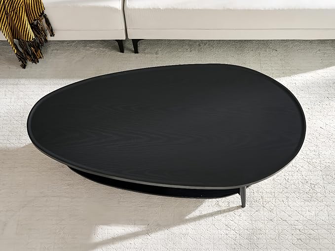 Shrine Black Oval Coffee Table, Mid-Century Modern Coffee Table, Black Walnut Wood Table for Living Room, D47''x W23.6''x H15'', Sleek Conical Metal Legs with Black Finish
