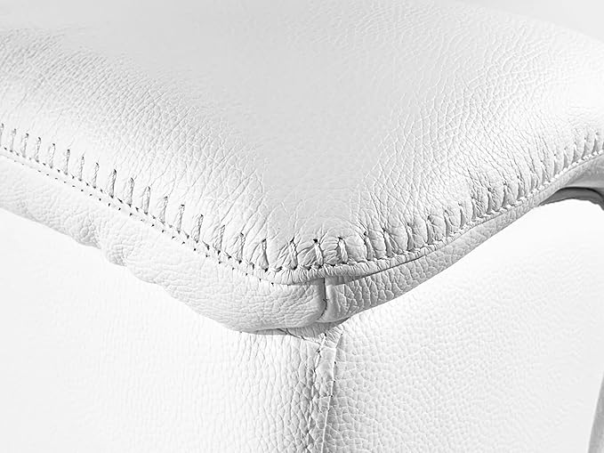 Blackjack Furniture Venice Top Grain Italian Leather Power Recliner Chair with Adjustable Headrest Modern Luxury Seating for Living Room Lounge, White