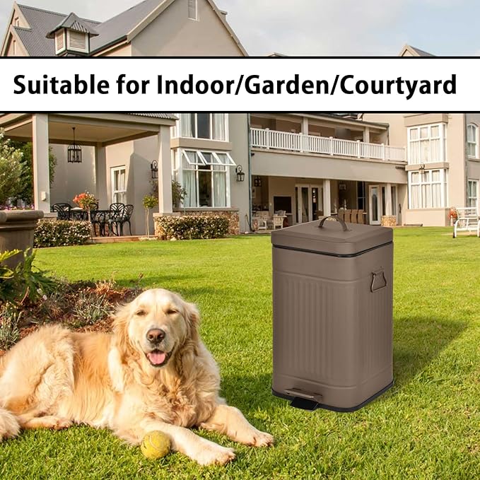 Dog Poop Trash Can with Lid for Outdoors，3.2 Gallon Trash Can with Activated Carbon Filter & Plastic Bags, Pet Waste Container，UP12L-Brown-F+90BK