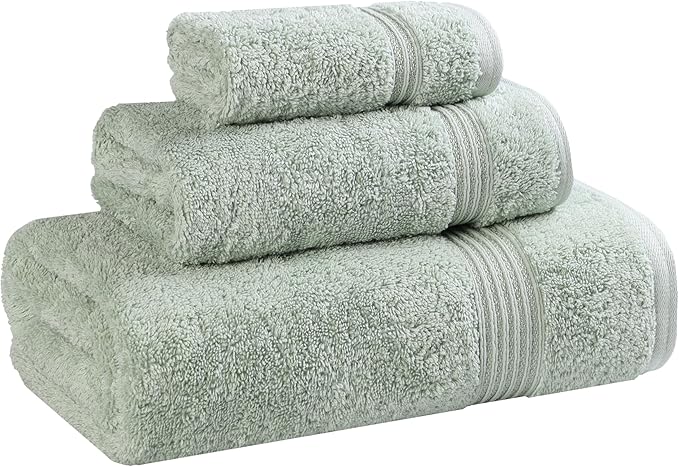 Superior Heritage Egyptian Cotton 3 Piece Towel Set, Assorted Absorbent Towels for Bathroom, Guest Bath, Luxury Home Decor Essentials, Includes 1 Bath, 1 Hand, 1 Face Towel/Washcloth, Sage