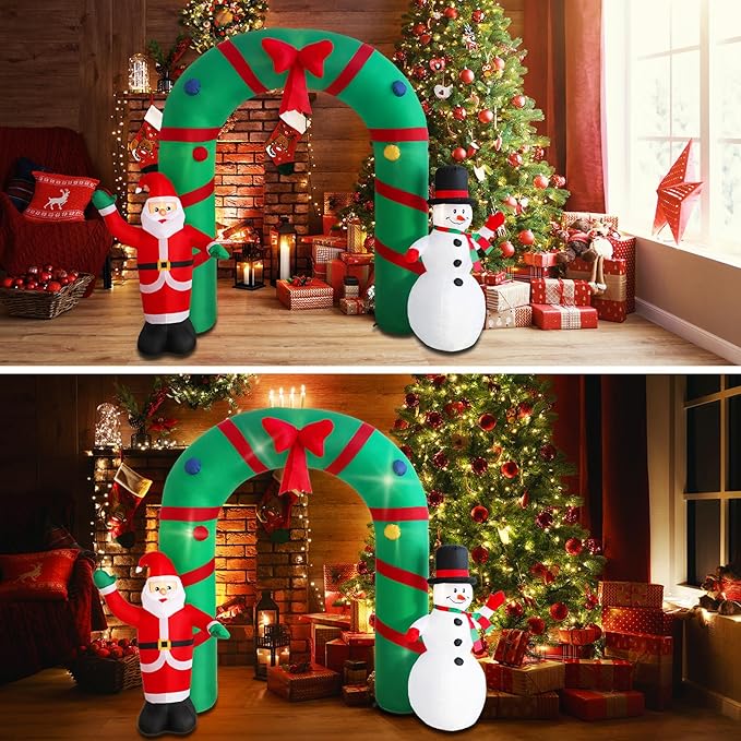 10ft Christmas Inflatable Outdoor Decoration Inflatable Yard Decoration Inflatable Santa Claus and Snowman Arch Decoration Built-in LED Lights for Christmas Holiday Party, Garden Decoration