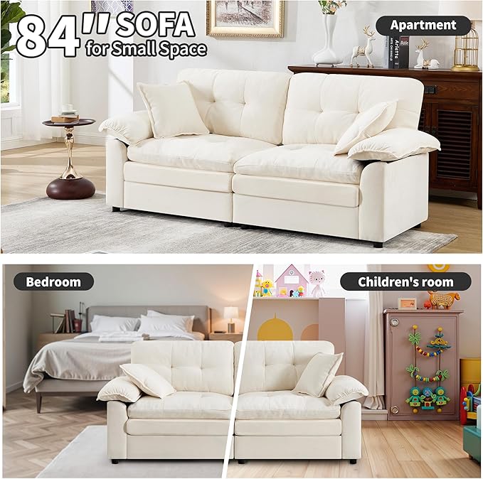84" Loveseat Sofa, Modern Couches for Living Room,Double-Layer Cushion Cloud Couch with Deep Seat,Super Comfy Chenille Sofas,Sturdy Frame, Easy Assembly for Bedroom, Apartment, Office, Beige