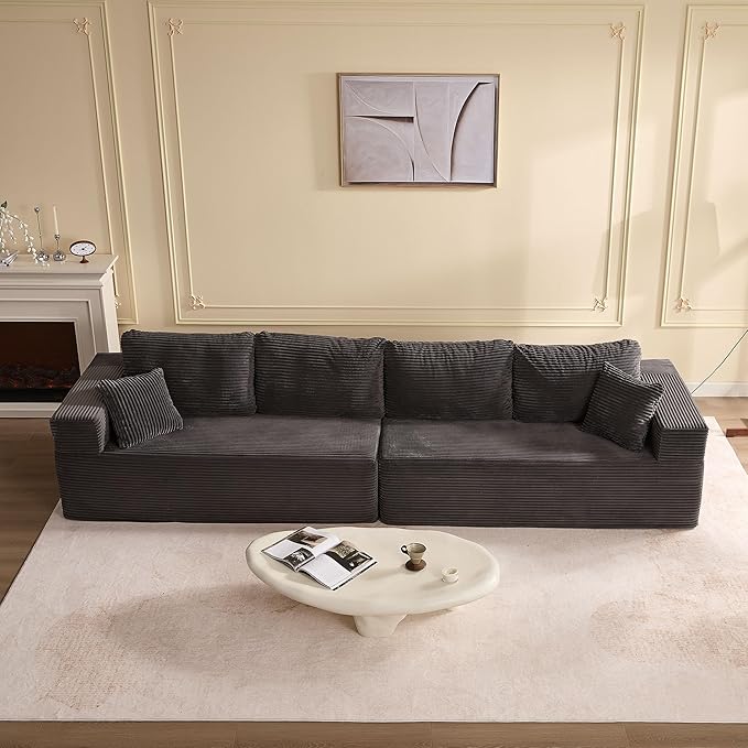 138" Modular Sofa Memory Foam Sectional Couches for Living Room, Sleeper Sofa Bed, Corduroy, Grey