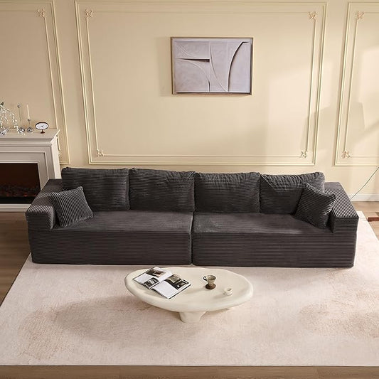 138" Modular Sofa Memory Foam Sectional Couches for Living Room, Sleeper Sofa Bed, Corduroy, Grey