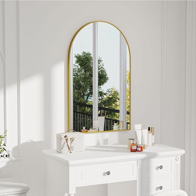 24x36 Arch Mirror Rectangle Full Length Wall Mounted Hanging or Against Wall Metal Aluminum Alloy Frame Dressing Make-up Mirrors for Entryway Bedroom Bathroom Living Room 24 36 inch Gold