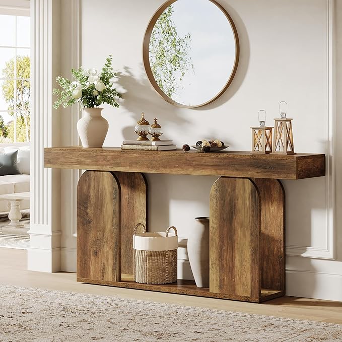 Tribesigns 70.9-Inch Extra Long Sofa Table, Farmhouse Console Tables with Wood Frame and Storage Shelf, 2-Tier Wood Table Behind Couch for Living Room, Hallway, Foyer, Vintage Brown