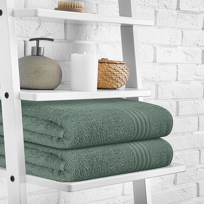 BOUTIQUO 100% Cotton 2 Pack Bath Towel Set 28x55 inches, Eco-Friendly Large Bath Towels, Compact Quickdry Lightweight Soft & Highly Absorbent Bath Towel, Ideal for Everyday Gym Travel Camp Pool - Jade