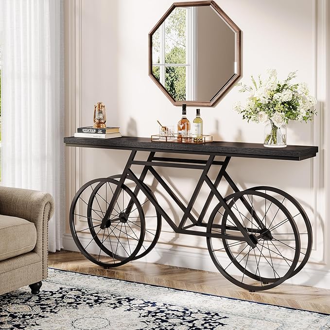 Tribesigns 70.9-Inch Extra Long Console Table, Narrow Sofa Table with Bicycle Metal Base, Modern Industrial Entryway Table Behind Couch Table for Living Room, Hallway, Entrance, Foyer, Black
