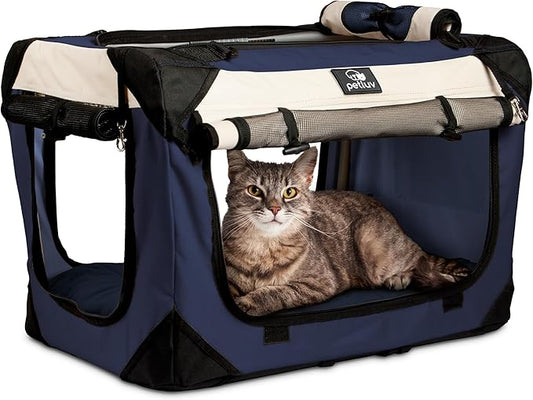 Large Cat Carrier & Dog Carrier for 2 Cats or Medium Dog. Soft Sided Pet Carrier for Travel. Collapsible, Portable with Soft Bed, Top & Side Loading, Locking Zippers, Puppy Crate & Kennel