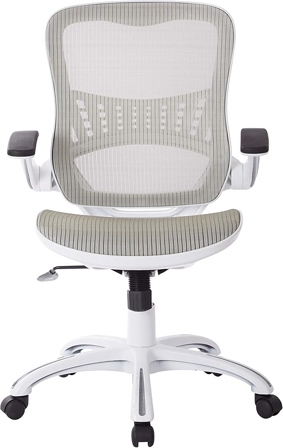 Office Star Ventilated Manager's Office Desk Chair with Breathable Mesh Seat and Back, White Base, White