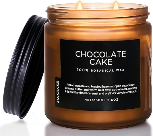 M&SENSE Chocolate Layer Cake Scent Candles, Large 11.6oz Natural Soy Wax 70 Hours Burn Time Clean Non Toxic Scented Classic 2 Wicks Candle for Bedroom Living Room Office