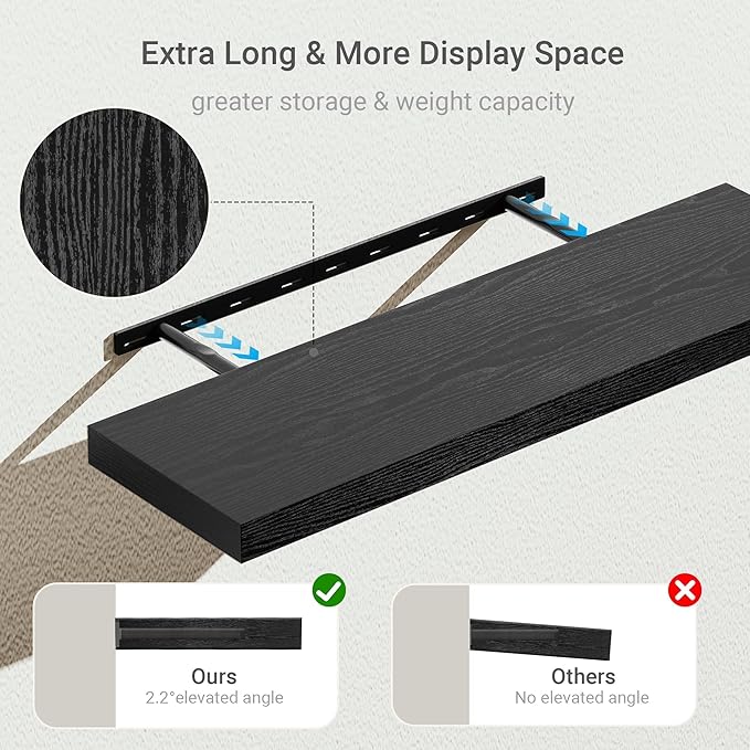 Vivelove Black Floating Shelves for Wall 10 inch Deep, 36” x 10.3” x 1.8”, Large Wall Shelves for Bedroom, Bathroom, Living Room, Kitchen, Office, Modern Shelf Home Decor with Invisible Bracket