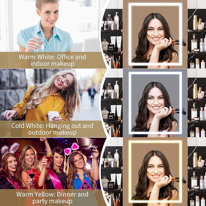 Garvee Vanity Desk with Lights | Tri-Mode LED Lighted Mirror & Charging Station | Makeup Vanity Set with 6 Shelves, 2 Drawers, Soft Cushion Stool | Dimmable Vanity Desk for Bedroom (Marble Black)