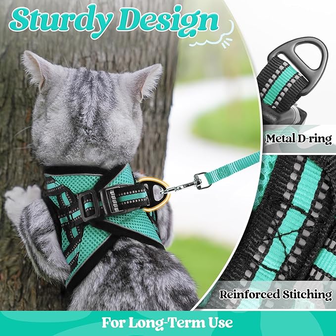 rabbitgoo Cat Harness and Leash Set for Walking Escape Proof, Adjustable Soft Kittens Vest with Reflective Strip for Cats, Comfortable Outdoor Vest,Green,S