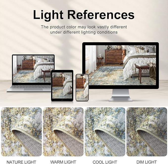 Area Rug Living Room Rugs - 9x12 Modern Abstract Soft Indoor Neutral Washable Rug Stain Resistant Non-Slip Low Pile Carpet for Bedroom Dining Room Home Office - Blue/Grey/Yellow