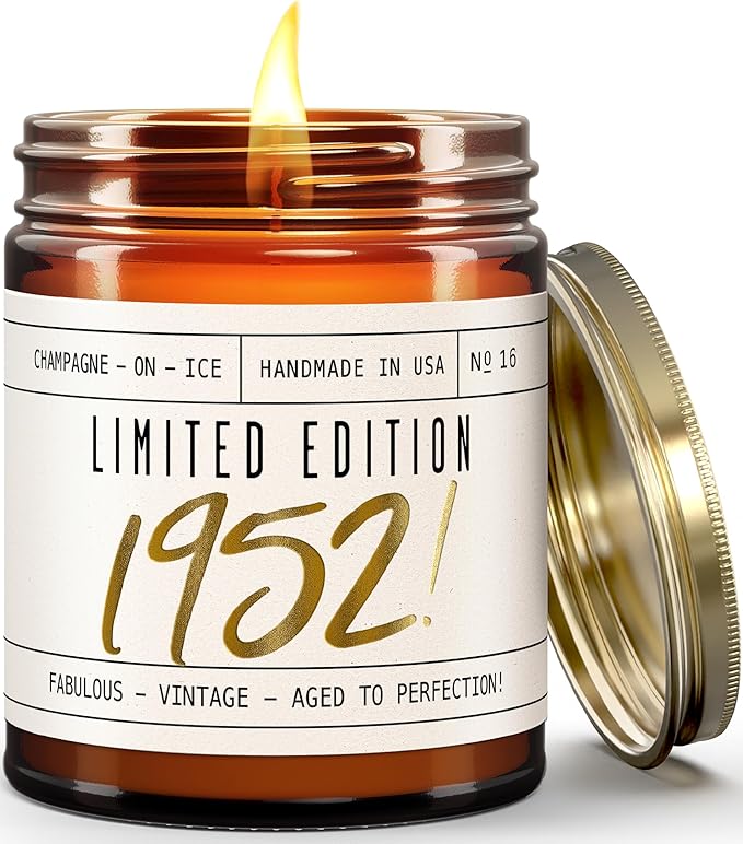 73rd Birthday Gifts for Women - 'Limited Edition 1952' Soy Candle, w/Champagne on Ice I 73 Birthday Gifts for Women I 73rd Birthday Gift for Her Ideas I 9oz Reusable Jar, 50Hr Burn, Made in USA