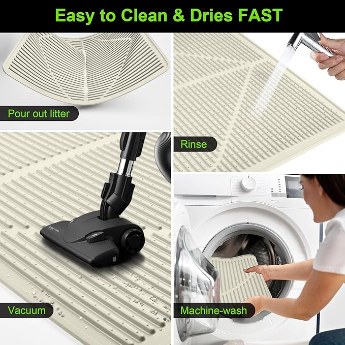 Mofason Cat Litter Mat XXL - Waterproof Kitty Litter Box mat for Floor - Extra Large Pet Trapping Litter Rug Pad - Silicone Cat Supplies & Accessories for Indoor Cats (38" x 25") -Pearl