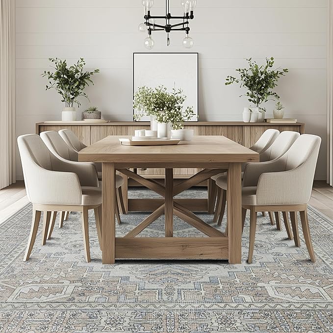 Machine Washable Rugs 8x10 Area Rugs for Living Room,Ultra Soft Low Pile Retro Rugs for Bedroom,Dining Room,Large Non Slip Carpet Vintage Distressed Accent Rug for Farmhouse Office Home Decor