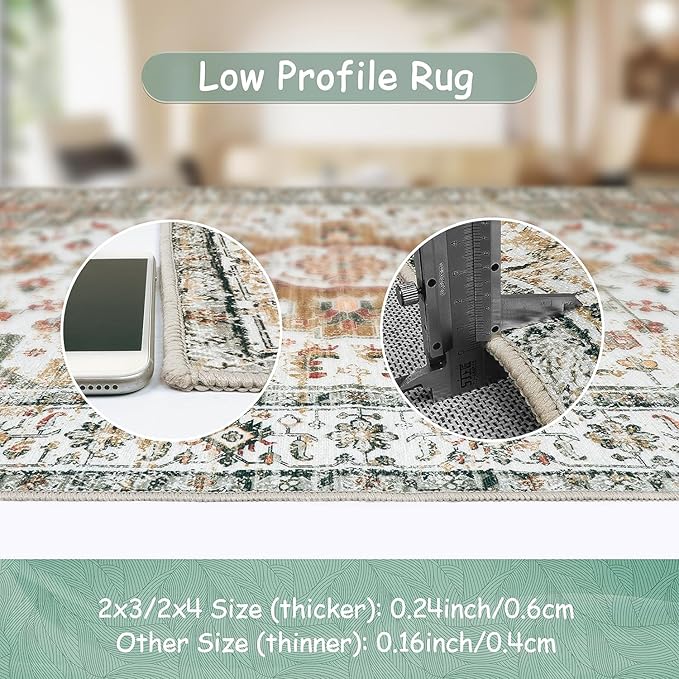 Moynesa Ultra-Thin Washable Round Rug - 6ft Large Living Room Circle Area Rugs, Vintage Dining Room Mat Stain Resistant Nursery Carpet for Bedroom Mudroom Kitchen Apartment Home Office